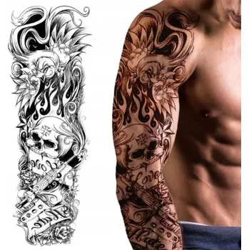 Tetování Dočasné tetování rukáv ruka 45 cm lebka Hate pták strojek na tetování