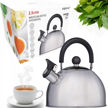Rychlovarná konvice KONVICE S PÍŠŤALKOU 2.5L ALPINA NEREZOVÁ OCEL STŘÍBRNÁ Ø19 Cm
