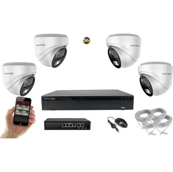 Kompletní kamerový systém MS AI Hybrid light IP 4 kamerový set se switchem 5 Mpix WDome (6141K4B) (Monitorrs Security)