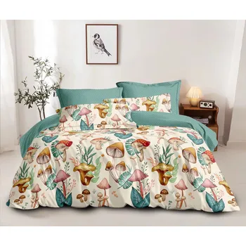 Povlečení NOVINKA 2026 ! EXKLUZIVNÍ OBOUSTRANNÉ BAVLNĚNÉ POVLEČENÍ NA FRANCOUZSKOU PŘIKRÝVKU 200x220 / 70x90cm - HOUBIČKY