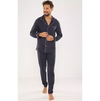 Pánské pyžamo De Lafense pyžamo 729 Norberto dlouhé/r M-2XL pánské rozepínací grafit XL