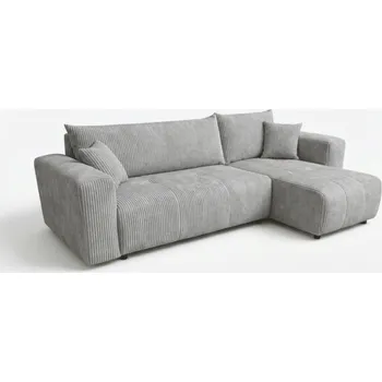 Obývací pokoj Světle šedá rozkládací rohová pohovka SORELA CORD, oboustranná + 2 polštářky zdarma