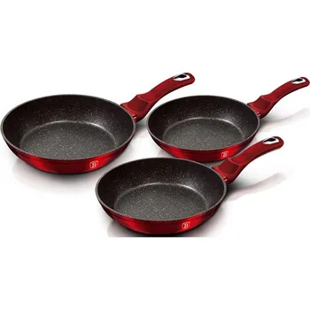 BERLINGERHAUS Pánev s mramorovým povrchem sada 3 ks Burgundy Metallic Line BERLINGERHAUS BH-1288