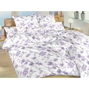 Povlečení Krepové povlečení KOMFORT Kvítí fialové na bílém 2x 70x90, 240x220