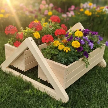 Držák na květináč a truhlík Vyvýšený Dvoj-truhlík dřevěný 60 x 56 x 31 cm typ 50 přírodní (Moderní truhlíky na různé dekorace)