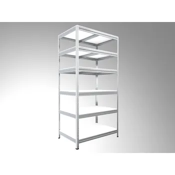 Dílenský regál Kovový regál Biedrax 35 x 60 x 210 cm, pozinkovaný - 6 polic bílé lamino 12mm