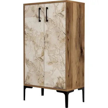 Botník Prag Walnut and White Marble, béžová