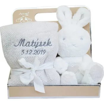 plyšák Plyšový králíček s dekou s výšivkou bílá/béžová
