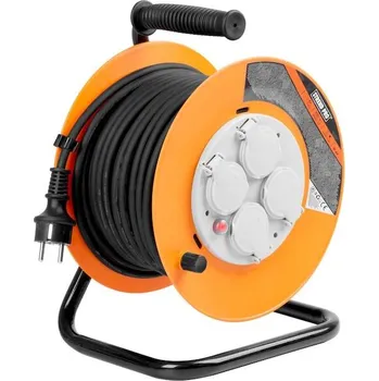 Prodlužovací kabel Strend Pro 213277 Kabel Strend Pro CR038, prodlužovací kabel, L-30 m, 4x zásuvka, IP44, černá guma, na bubnu