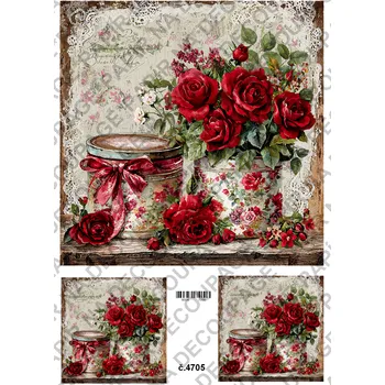 Umělecký papír Rýžový a soft papír na decoupage - Květiny s plechovkou - KB4705 Materiál: Soft, Rozměr: A4