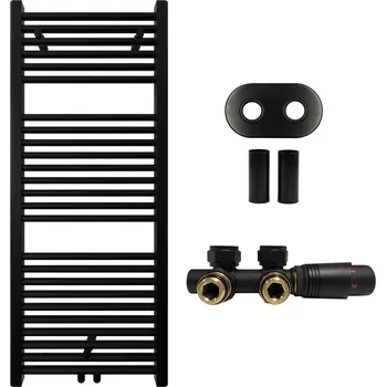 Radiátor CERANO - Koupelnový radiátorový set Lincoln - ústřední vytápění - středové připojení 50 mm - 366W - černá matná - 1200x500 mm