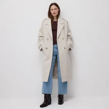 Reserved - Dvouřadý kabát s páskem - tělová - 475IA-02X - 475IA-02X-M