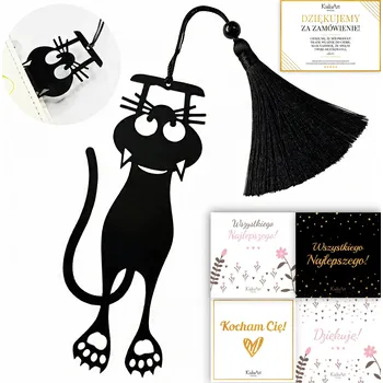 Záložka ZÁLOŽKA DO KNIHY KOČKA ČERNÁ KOŤÁTKO S KOČKOU ZÁLOŽKY S TRESOU KailaArt