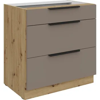 Kuchyňská skříňka Dolní šuplíková skříňka LUNARA - šířka 80 cm, tmavě béžová / dub artisan