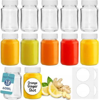 Sklenice SKLENĚNÉ LAHVIČKY 60 ML MINI + SAMOLEPKY NA NÁPOJE ŠŤÁVY SHOTY SADA SKLENIC