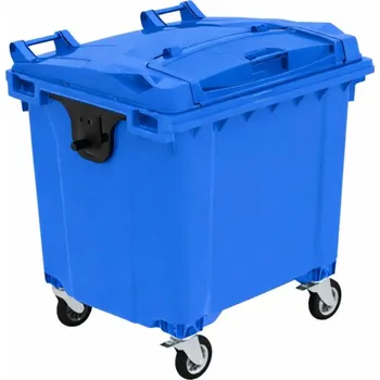 Popelnice NAODPAD Plastový kontejner 1 100 l modrý ploché víko s vhozem - víko ve víku