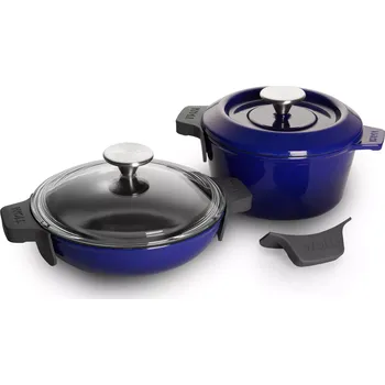 Nádobí Woll Sada litinového hrnce a servirovací litinové pánve s poklicí, Iron, Ø 20 cm, modrá PB-CI-SET-0002-020