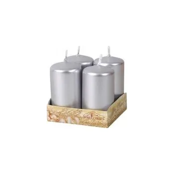 Svíčka Svíčky stříbrné metalické 4 x 8 cm - 4 ks