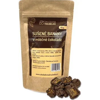 Čokoládovna Troubelice Sušené banány v mléčné čokoládě Hmotnost: 150 g