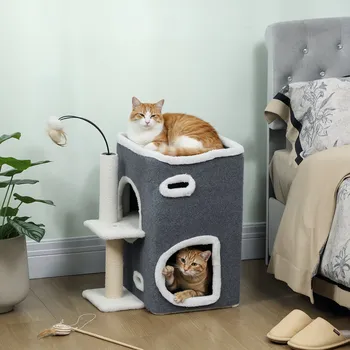 Škrabadlo pro kočky dvoupatrové | šedé