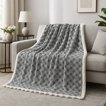 Přehoz na lůžko Beránková deka Pletený sen 200 x 230 cm šedá