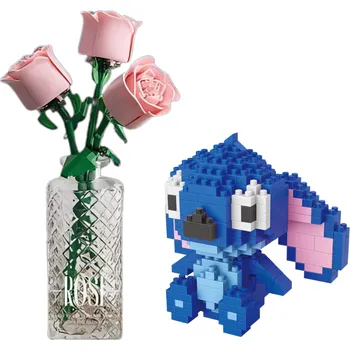 ostatní stavebnice Wise Hawk Valentýnský set - 3x Růže a Stitch modrý Barva růží:: Růžová