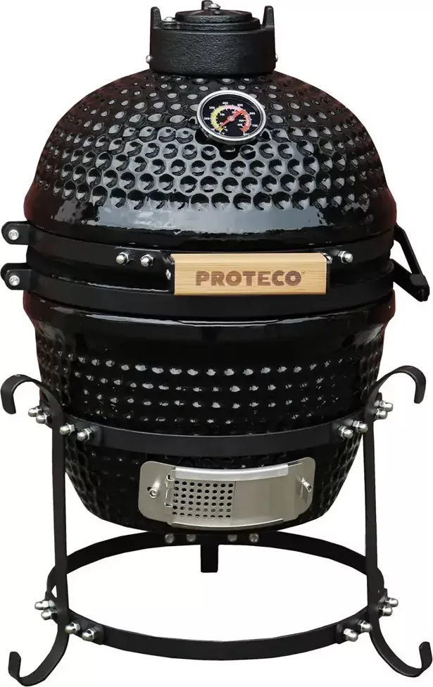 PROTECO gril keramický 32cm, teplota 50°-400°C, keramika 2cm, ochranný plášť, pohrabáč, černý