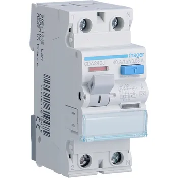Proudový chránič HAGER RCCB proudový chránič 1P+N 40A 30mA 6kA A CDA240J