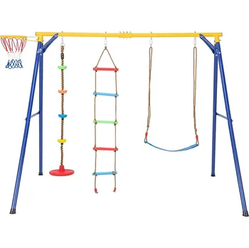 Hra na zahradu 4-v-1 Houpačka se skluzavkou a košem na basketbal