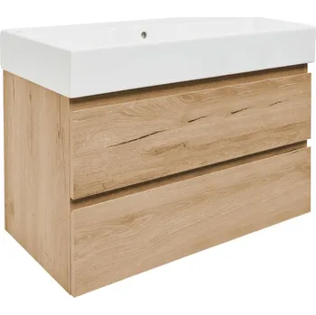 Nábytek SAT Koupelnová skříňka 2 zásuvková s umyvadlem SAT B-Way 99x50x45 cm dub mat BWAY2100OAKU2BI BWAY2100OAKU2BI