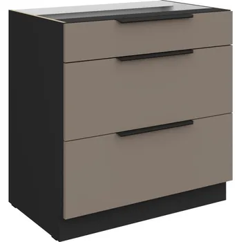 Kuchyňská skříňka Dolní šuplíková skříňka LUNARA - šířka 80 cm, tmavě béžová / černá