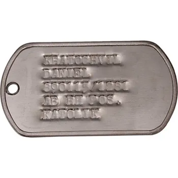 Vojenské psí známky Identifikační známky US stříbrné s ražbou, Provedení: S TLUMÍTKAMA