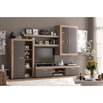 Obývací stěna Obývací sestava TRIGONA 293 cm, dub tabaco a antracit