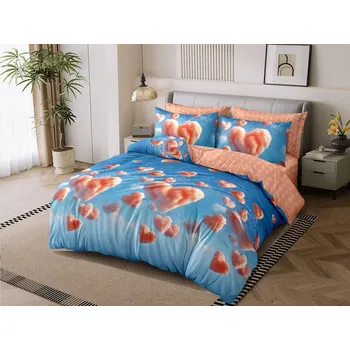 Povlečení NOVINKA 2026 ! EXKLUZIVNÍ OBOUSTRANNÉ BAVLNĚNÉ POVLEČENÍ NA FRANCOUZSKOU PŘIKRÝVKU 200x220 / 70x90cm - SRDÍČKA NA NEBI