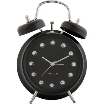 Budík Karlsson, Budík Glam Diamonds, 17 cm, černý - Formadore