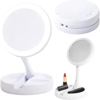 Kosmetické stolní zrcátko s LED podsvícením a 10× zvětšením, bílé