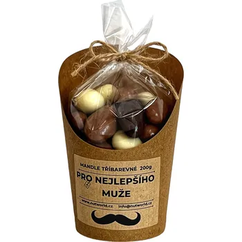 Nutworld.cz Mandle TŘÍBAREVNÉ v celofánku a kelímku 180g - PRO NEJLEPŠÍHO MUŽE