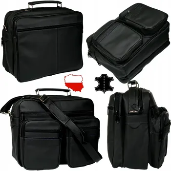 Pánská kožená taška přes rameno černá, dvě komory, polské výroba, velká A4