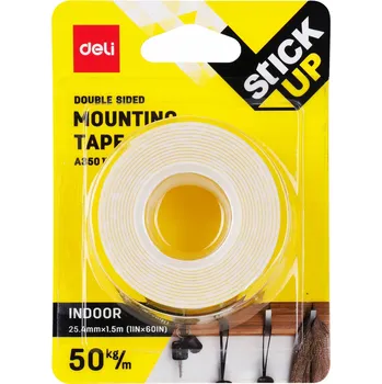 Lepicí páska Oboustranná montážní pěnová páska bílá 1 mm x 25,4 mm x 1,5 m DELI