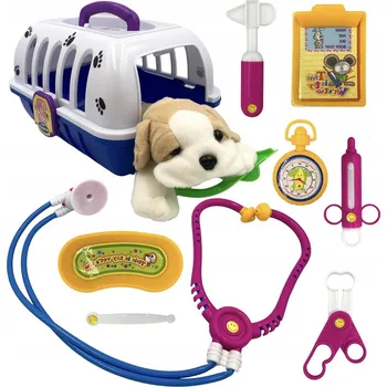 Hra na doktory Malá veterinární sada v nosítku s plyšovým pejskem a příslušenstvím pro lékaře