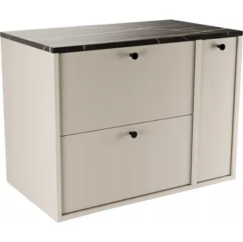 Koupelnový nábytek Skříňka pod umyvadlo s regálem 80 cm Kašmír/Mramor Černá deska Belino