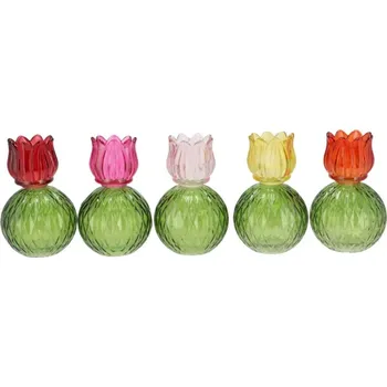 Váza 5ks barevný mix skleněný svícen/ váza tulipán Love Tulip - Ø 11*17 cm
