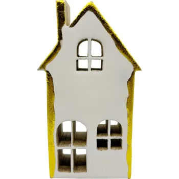 Vánoční dekorace Dekorace dřevo 100x40x180mm Domeček na postavení, bílá, zlatá 253 gram