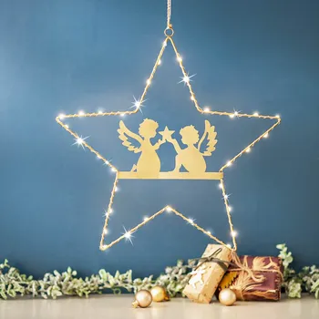 Vánoční dekorace LED závěsná dekorace Andělé zlatá