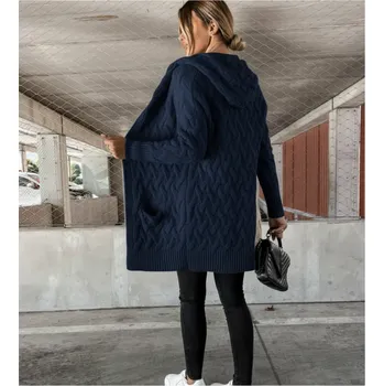 Dámský svetr Teplý pletený kardigan tmavě modrý Velikost: UNI: S - XL