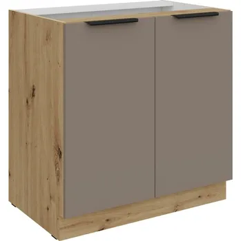 Kuchyňská skříňka Dolní dvoudveřová skříňka LUNARA - šířka 80 cm, tmavě béžová / dub artisan