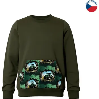 Dívčí oblečení ZÁHOŘÍ Rudel ZÁHOŘÍ Dětská mikina s kapsou - zelená s traktory Velikost: 110