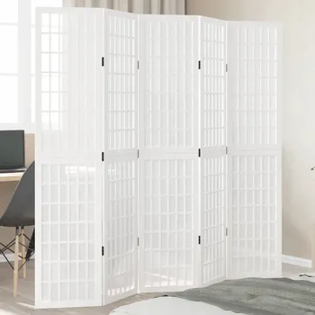 Paraván Paraván 5-panelový, bílý, masivní dřevo paulovnie