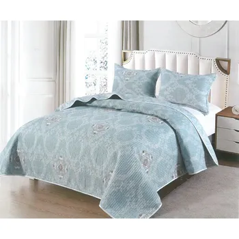 Přehoz na lůžko Bavlněný přehoz přes postel na dvojlůžko s 2 povlaky na polštáře - Zelená