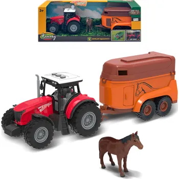 FARM SERVICE - Traktor s přívěsem na koně s koněm se zvuky a světly